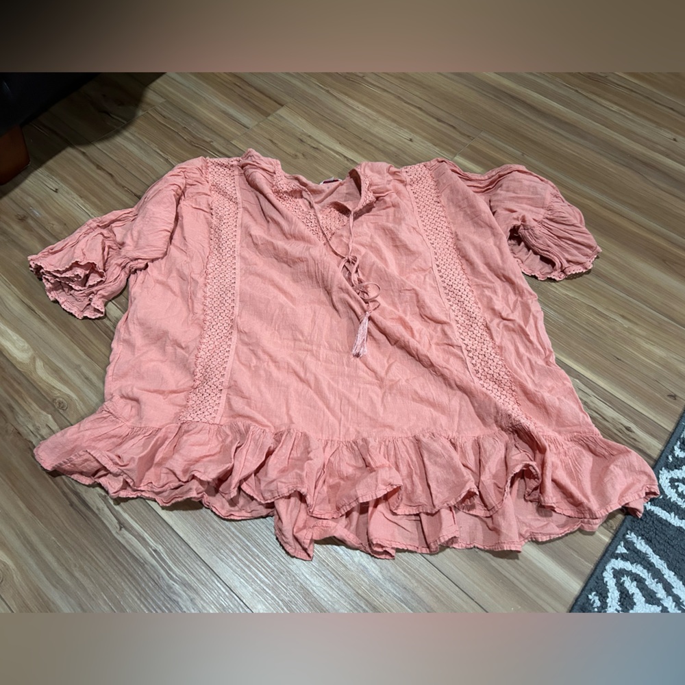 Bohemian Oversized Hippie Peach Ruffled Blouse Size M/L